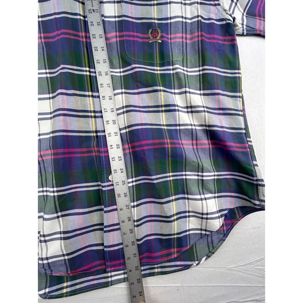 Tommy Hilfiger Mens Plaid Short Sleeve Button Down Shirt Multi Color Crest Logo - Picture 5 of 11